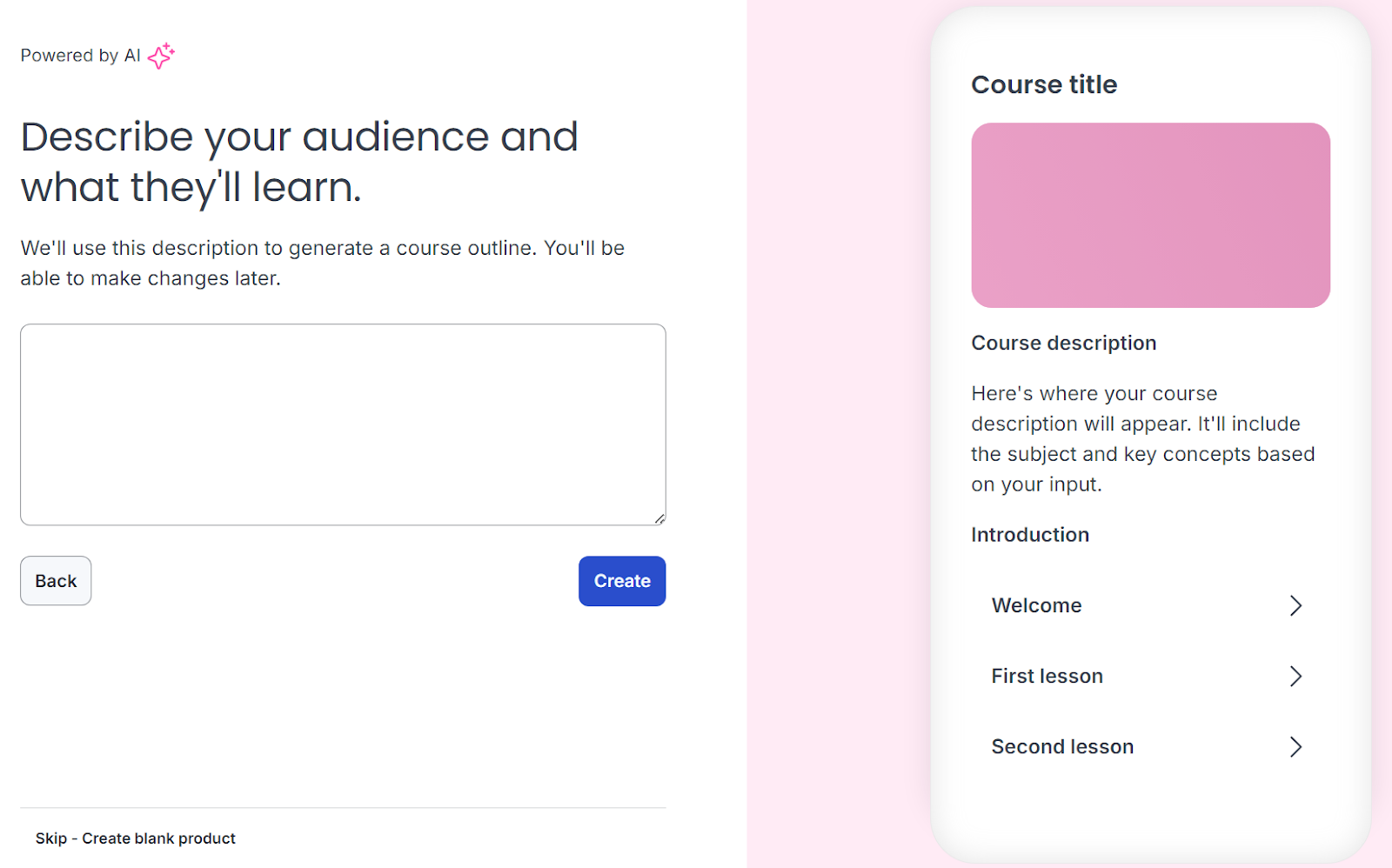 Thinkific's AI course builder interface